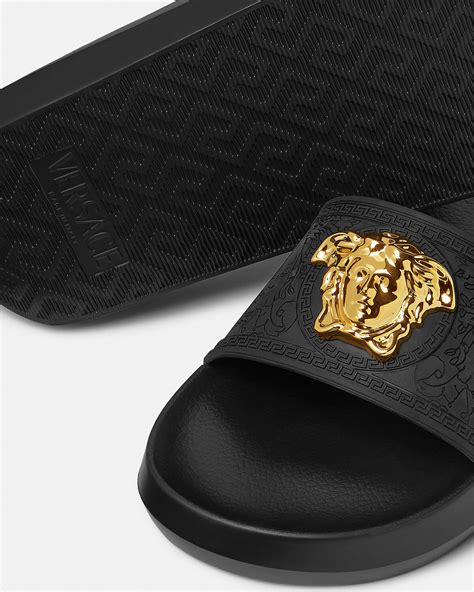 red and black versace slides|Versace couture slides.